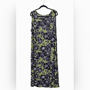 Danny & Nicole Midi Sheath Sleeveless Floral Dress Womens 2X Black Green Boho